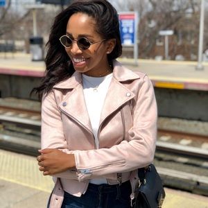 Suede jacket in baby pink